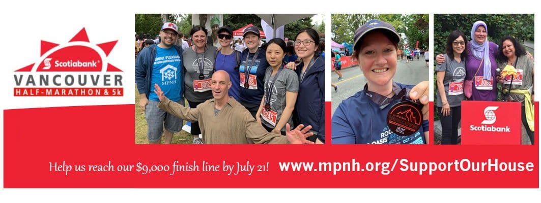 An image with two photos of team members from different cultural backgrounds facing the viewer and smiling, and a photo of a person wearing a baseball cap and holding up a medal after completing the race.