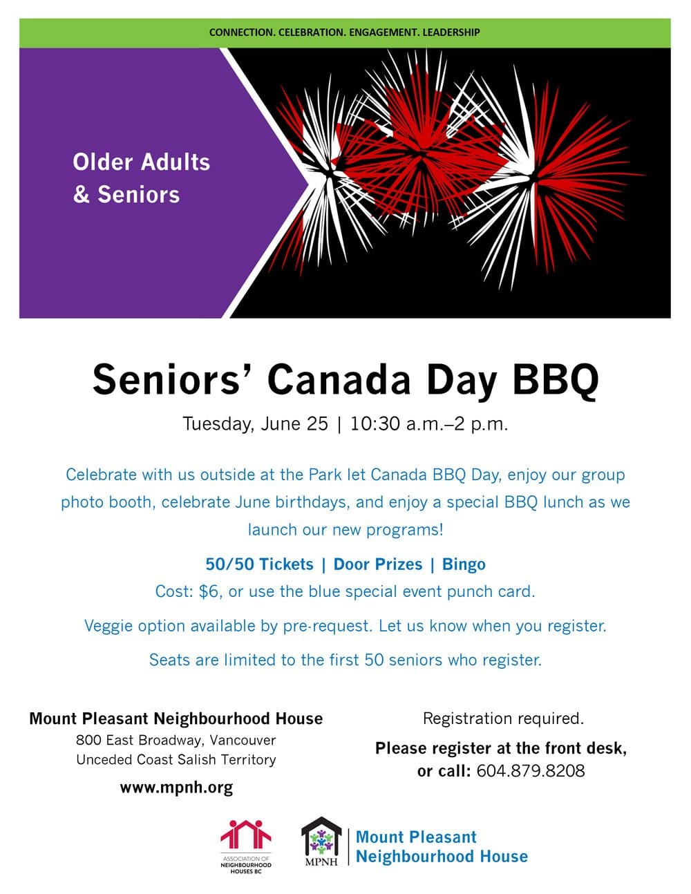 An image of the poster with event details, featuring a graphic of a fireworks display with the colours of the Canadian flag, on a black background.