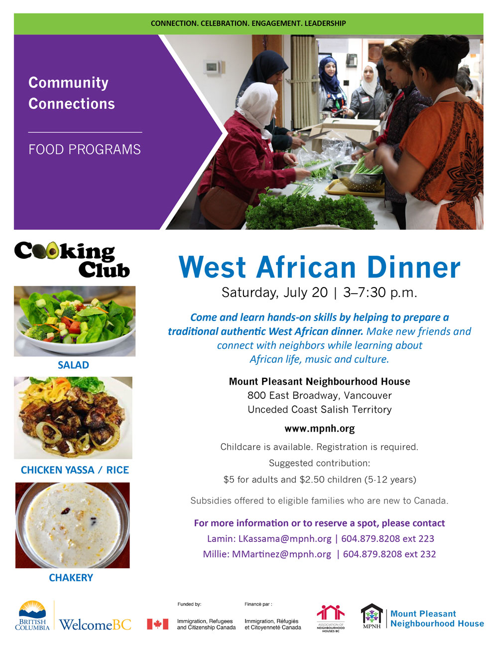 An image of the poster with event details, featuring a photo of people working together and preparing vegetables in the kitchen.