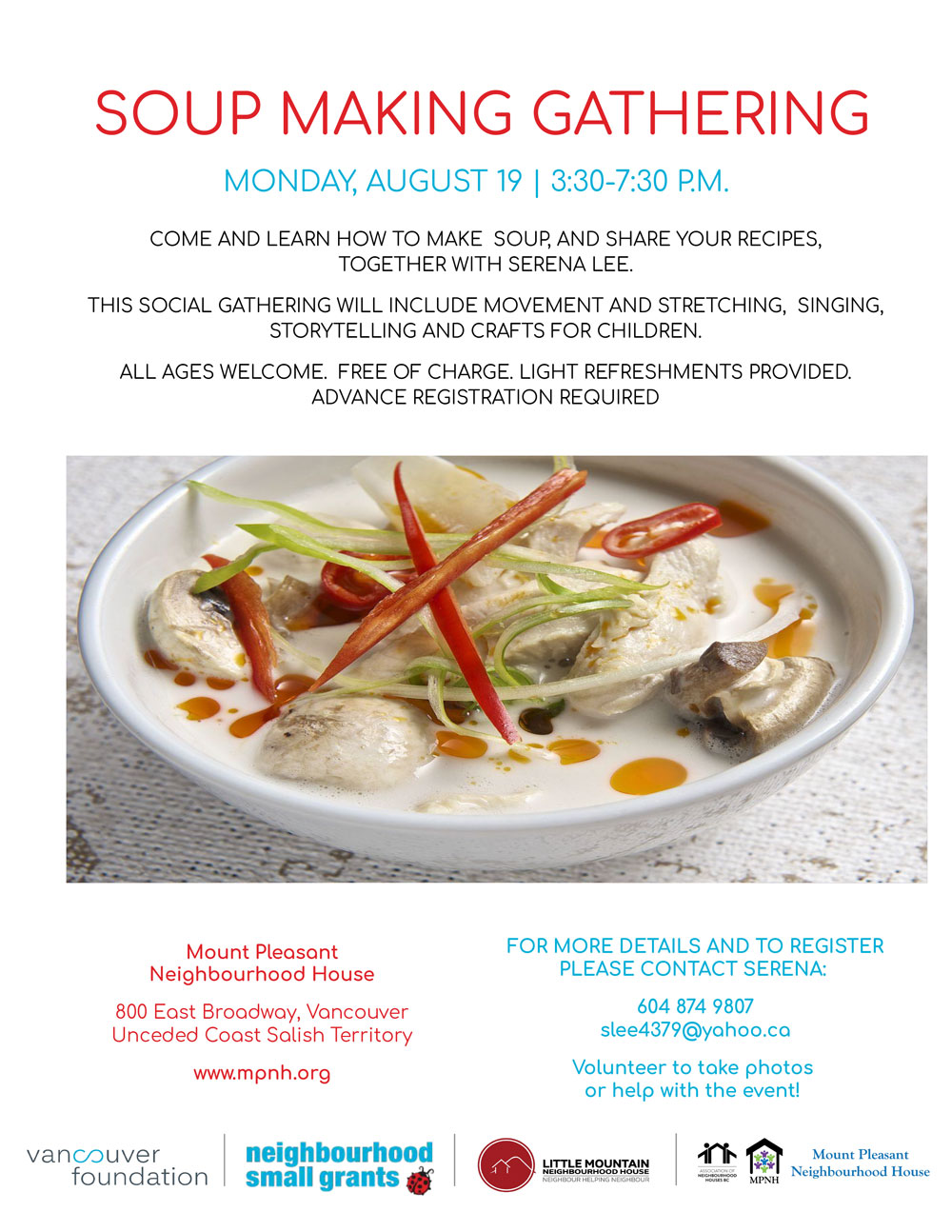An image of the event poster with a photo of a bowl of soup with vegetables.