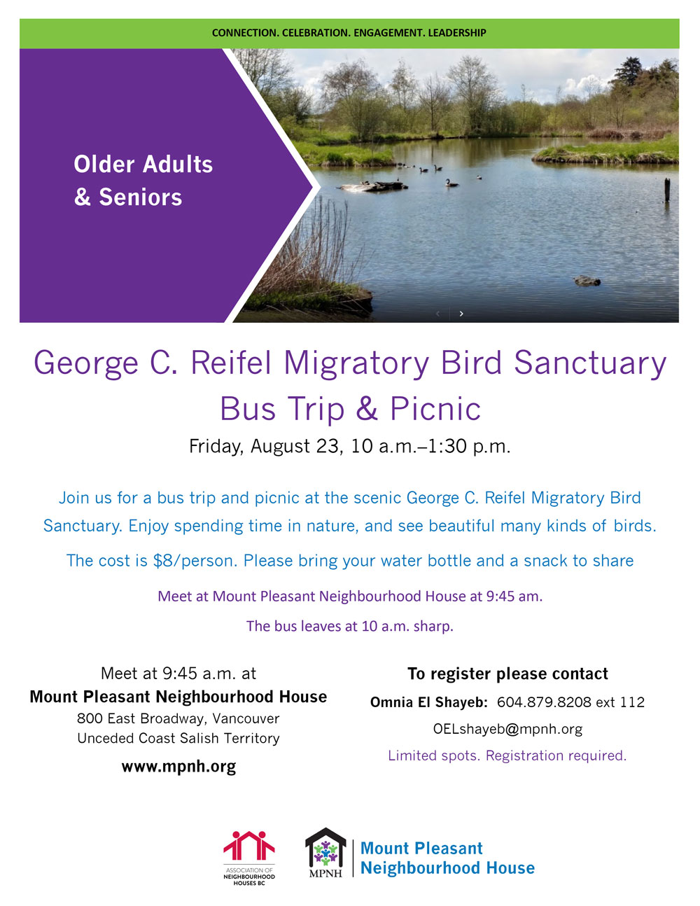 An image of the event poster with details, featuring a scenic image of birds swimming in a pond surrounded by greenery.