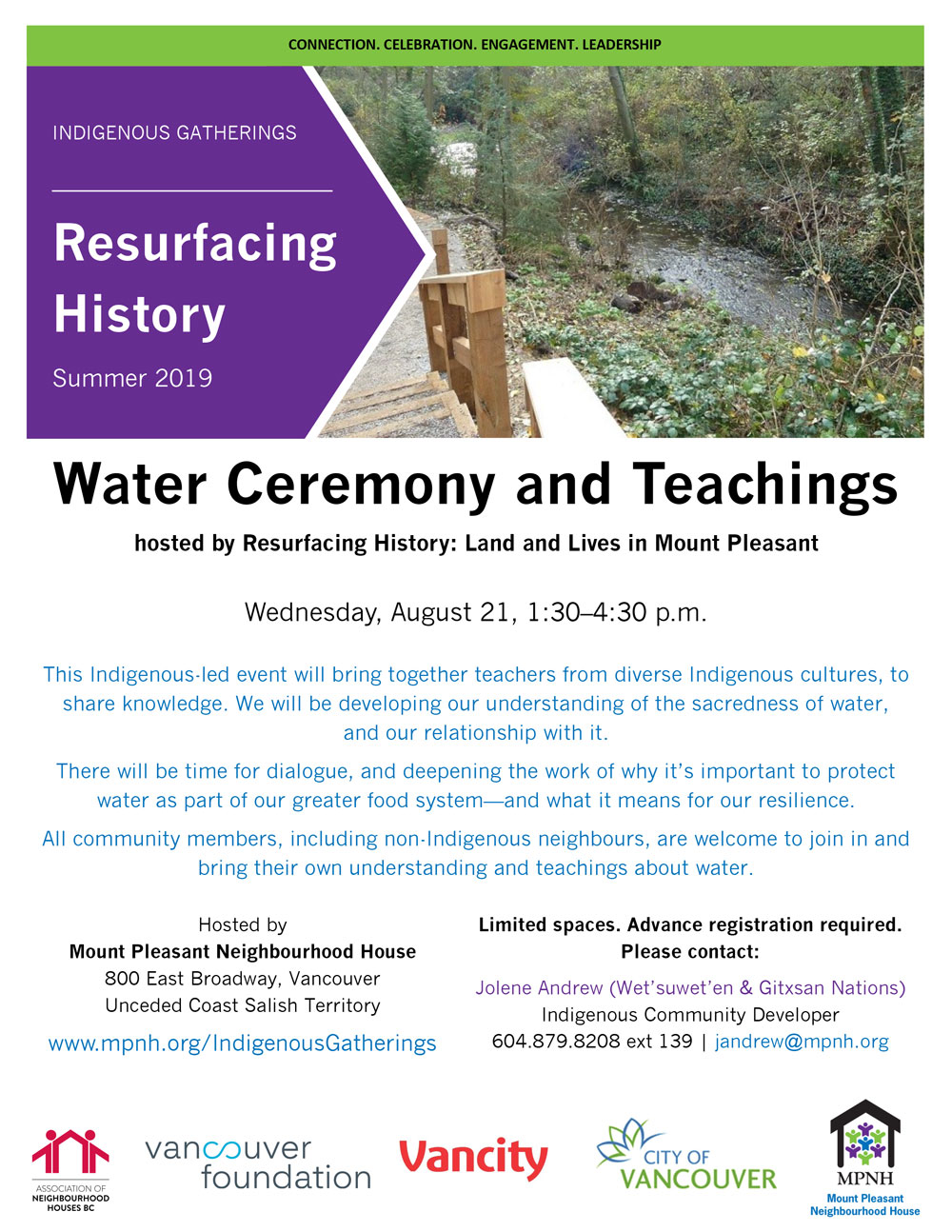 An image of the poster with event details, featuring an image of water flowing through Renfrew Ravine