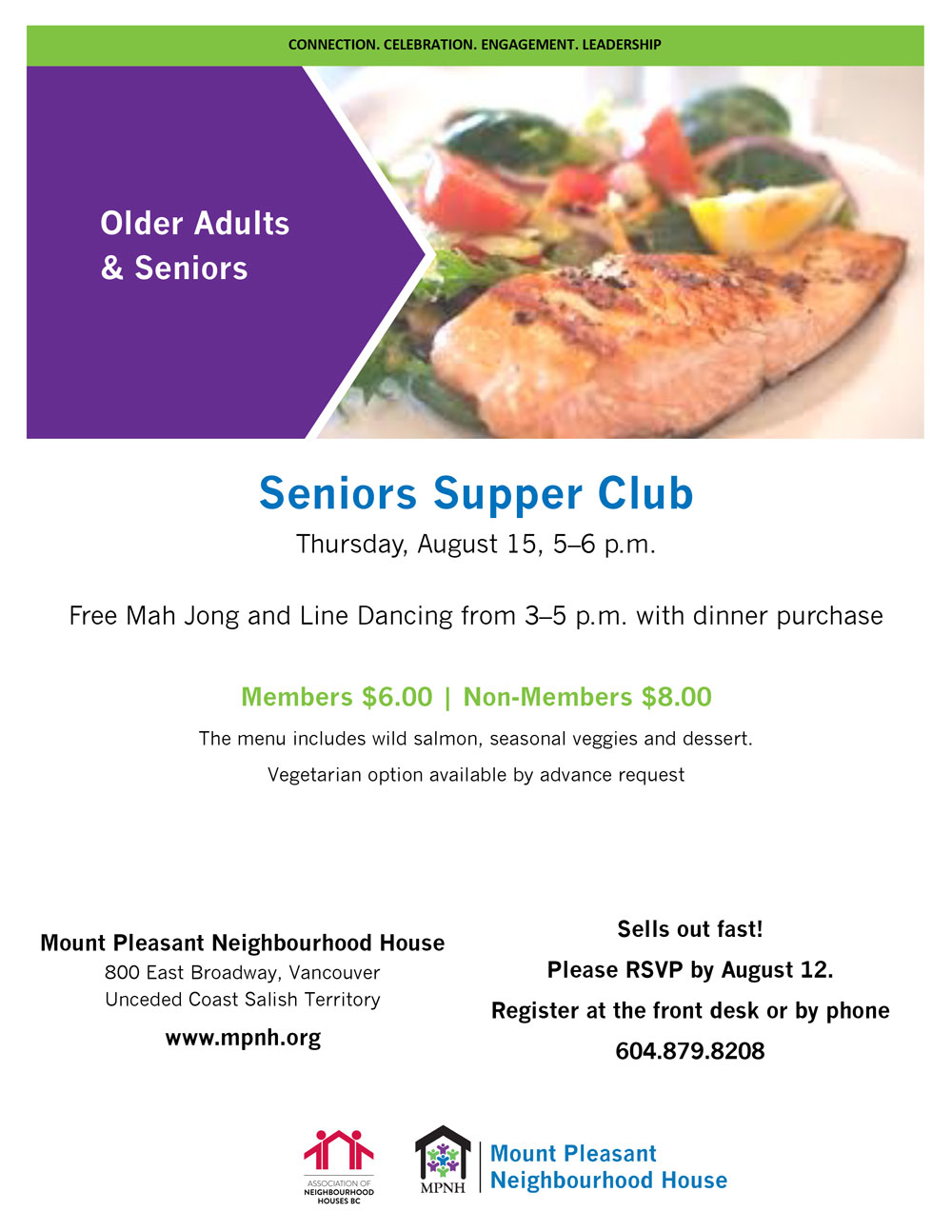 An image of the poster with event details, featuring a photo of a meal with grilled salmon and veggies