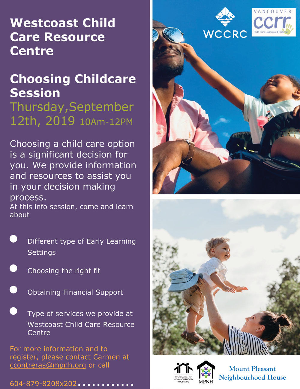An image of the poster with event details, featuring photos of a dad and child and a mom and child