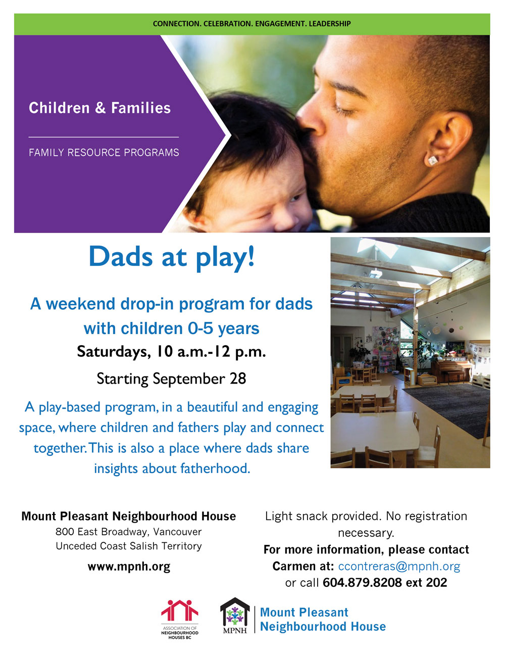 An image of the poster with program details, featuring a photo of a dad kissing his baby's head