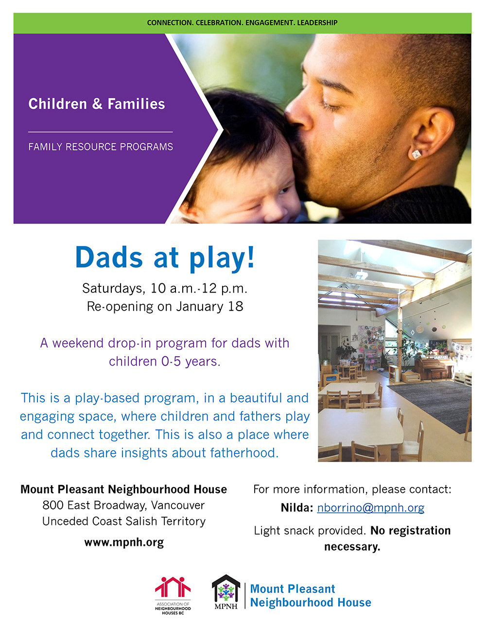 Poster for Dad's at play program showing a loving father and his son