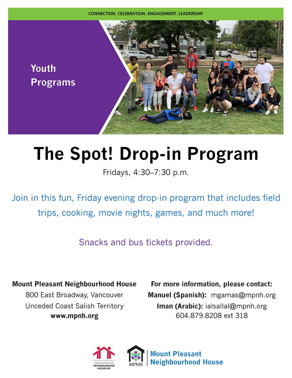 Poster for The Spot! Drop-In Program showing a group of young people smiling