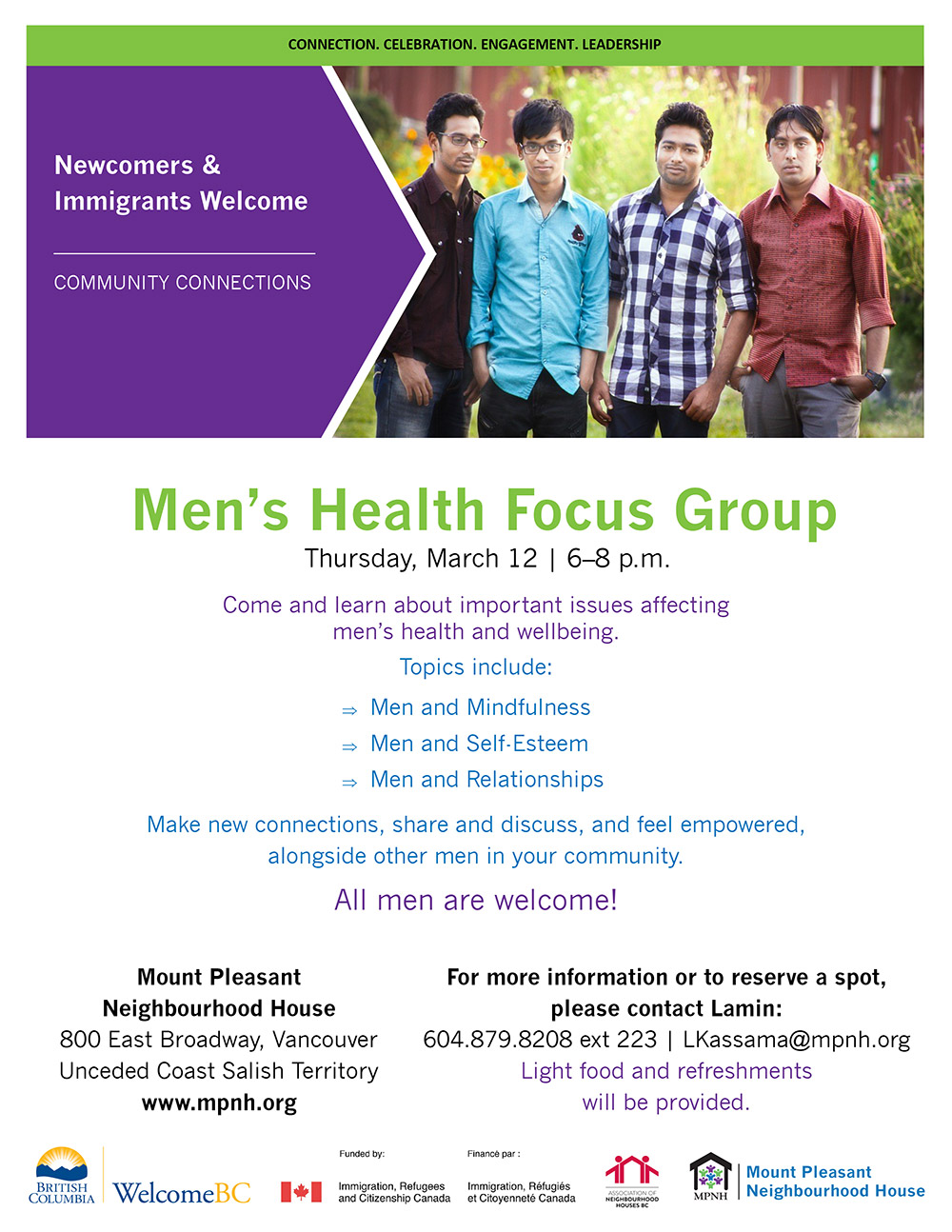 Poster for Men's Health Focus Group showing a group of young men looking happy together