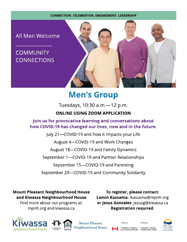 Poster for the Men's Group showing diverse group of happy men