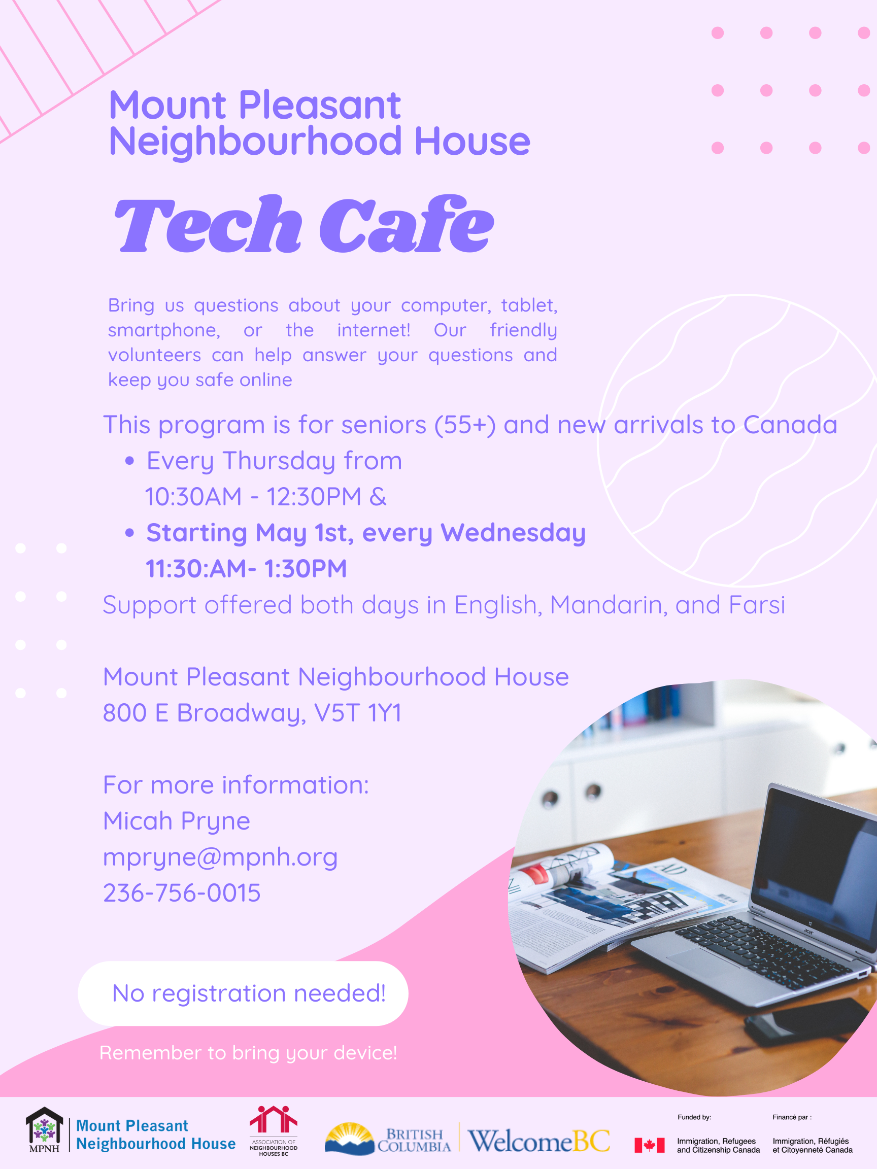 Poster with tech cafe details listed